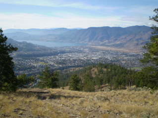 Looking south towards the south ridge and Skaha Lake from the peak, Campbell Mountain 2009-10.